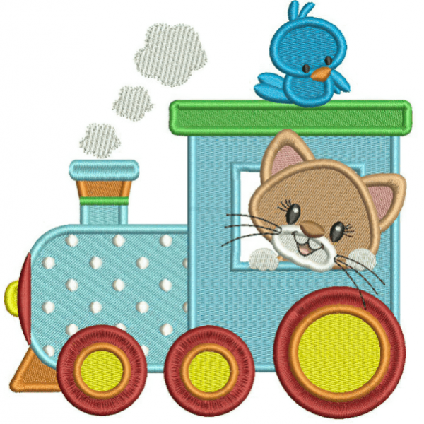 Дизайн вышивки поезд с котом