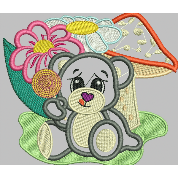 Дизайн вышивки мишка и цветы