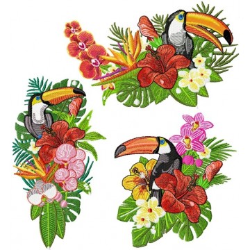 Дизайн вышивки цветы и птицы