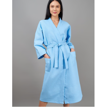 Голубой женский вафельный халат